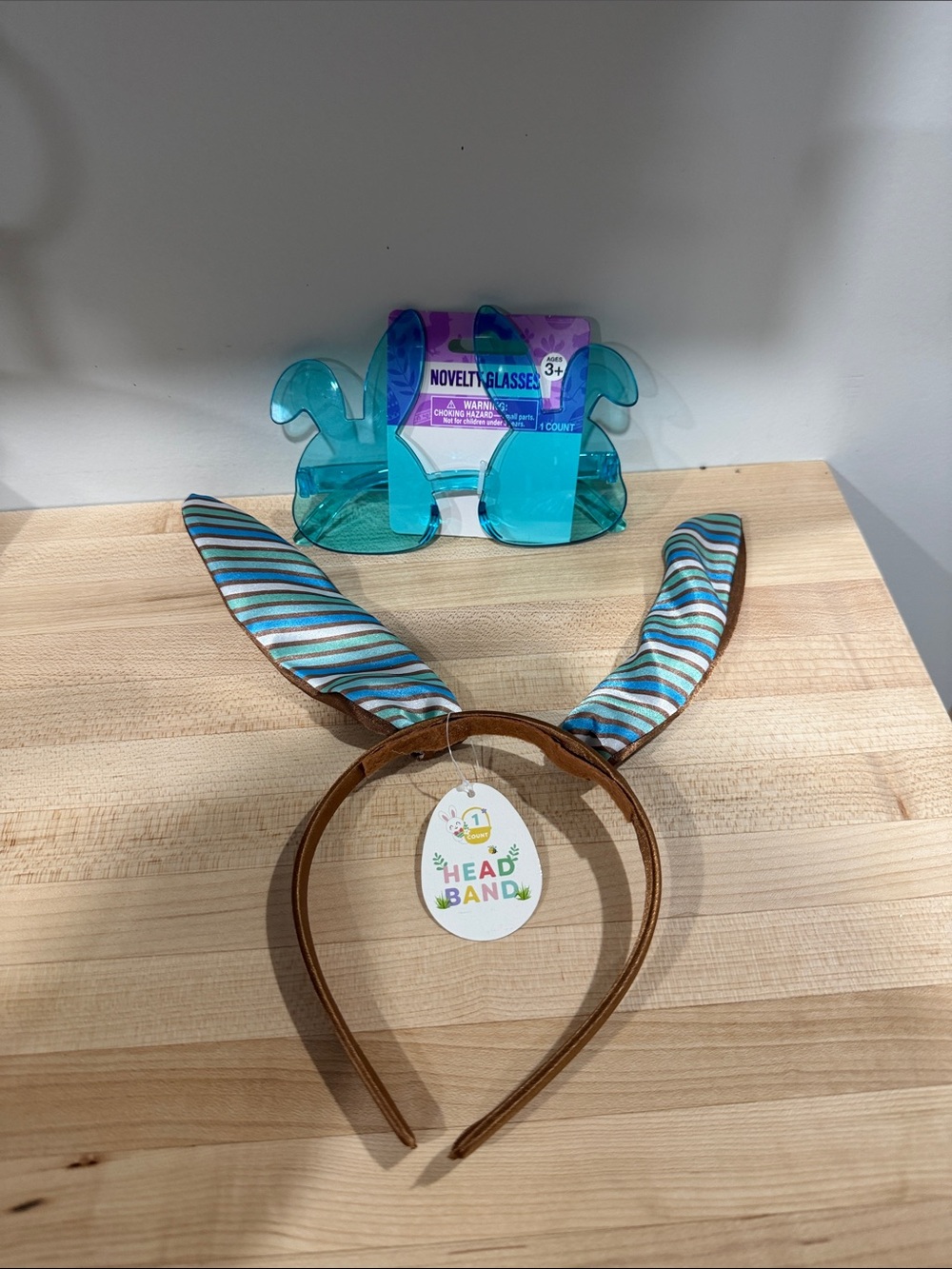 Striped Bunny Ear Headband in Teal and Brown